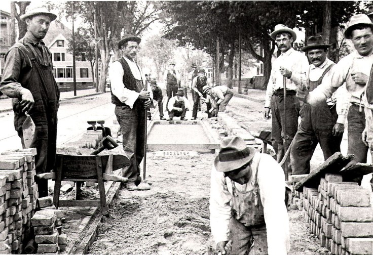 trolley track work on maple street circa 1900